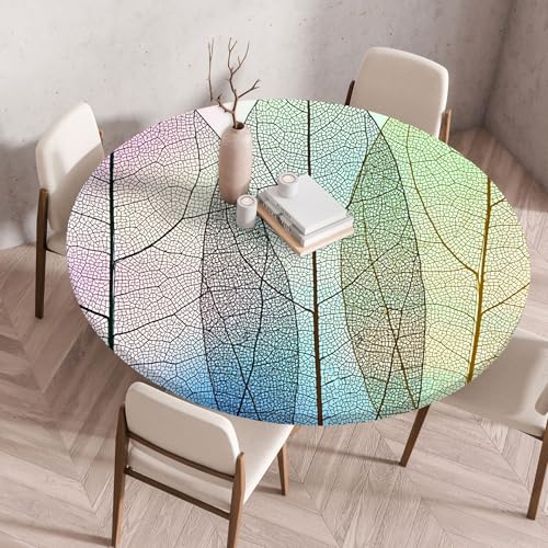 Tischdecke Rund Blaugrüne Blätter Tischdecke Abwaschbar Rund Polyester Waterproof Fleckschutz Elastische Kante für Esstisch, Esszimmer, Couchtisch von Gxllhh