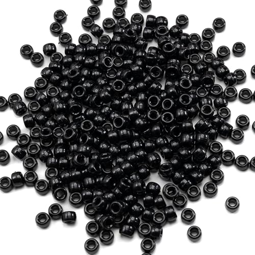 1000 Stück schwarze Pony-Perlen aus Acryl, 6 x 9 mm, für Kunsthandwerk, Armbänder, Halsketten, Schmuckherstellung, Ohrringe, Haarflechten (schwarz) von Gxueshan