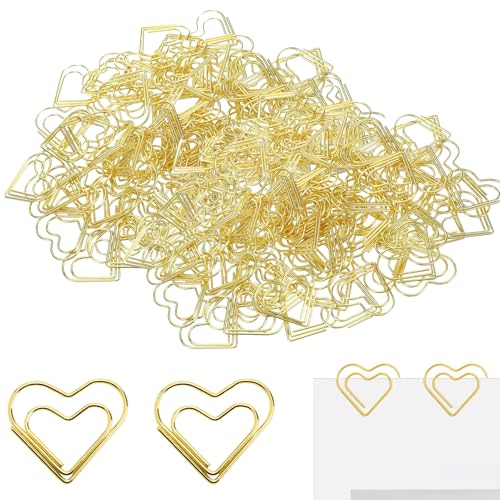 100 Stück goldene Büroklammern, Herz-Büroklammern, niedlich, dekorativ, ausgefallen, goldfarben, Hochzeitseinladungszubehör, für Hochzeitsdekoration, Bürobedarf 100 Stück goldene Büroklammern, Herz-Büroklammern, niedlich, dekorativ, ausgefallen, goldfarben, Hochzeitseinladungszubehör, für Hochzeitsdekoration, Bürobedarf von Gyinere