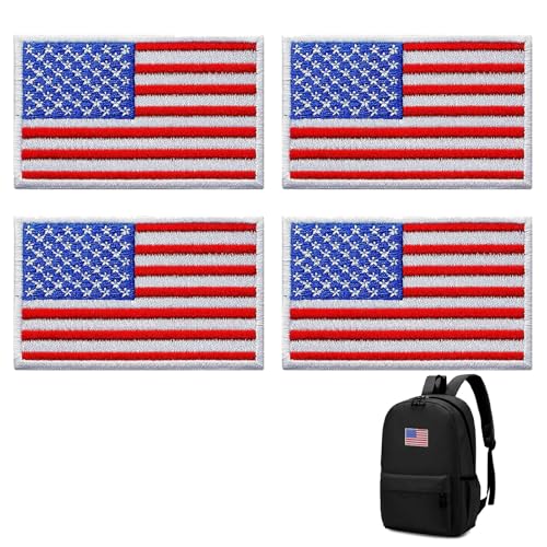 Aufnäher mit amerikanischer Flagge, zum Aufbügeln, USA-Flagge, zum Aufbügeln, für Rucksäcke, Mützen, Jacken, Hosen, 4 Stück Aufnäher mit amerikanischer Flagge, zum Aufbügeln, USA-Flagge, zum Aufbügeln, für Rucksäcke, Mützen, Jacken, Hosen, 4 Stück von Gyinere