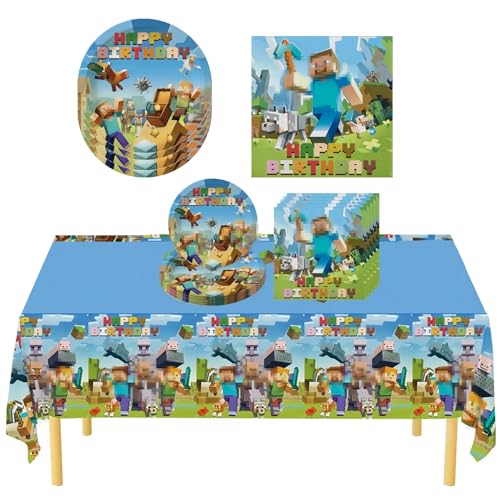 31 Stück blaue Geburtstagsparty-Zubehör, 1 große Tischdecke, 10 Teller 17,8 cm und 20 Servietten (grün) von Gyoungt