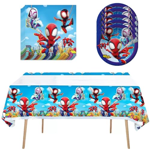 31 Stück blaue Geburtstagsparty-Zubehör, 1 große Tischdecke, 10 Teller 17,8 cm und 20 Servietten (rot) von Gyoungt