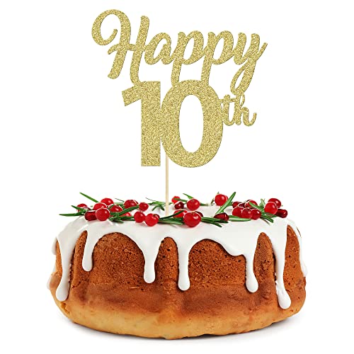 3 Stück Happy 10th Cake Toppers Number 10 Topper 10th Birthday Cake Pick Decorations for Cheers to 10 Years Old 10th Birthday Wedding Anniversary Party Supplies Gold Glitter von Gyufise