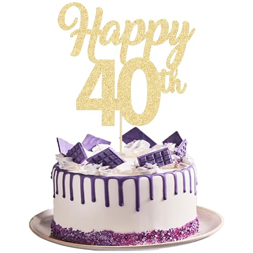 3 Stück Happy 40th Cake Toppers Gold Glitter Nummer 40 Forty Birthday Cake Pick Dekorationen für Cheers to 40 Years old 40th Birthday Wedding Anniversary Party Supplies von Gyufise