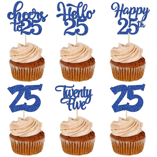 Cupcake-Topper zum 25. Geburtstag, 25. Geburtstag, 25. Geburtstag, Kuchendekorationen für 25. Geburtstag, Partyzubehör, dunkelblauer Glitzer, 30 Stück Cupcake-Topper zum 25. Geburtstag, 25. Geburtstag, 25. Geburtstag, Kuchendekorationen für 25. Geburtstag, Partyzubehör, dunkelblauer Glitzer, 30 Stück von Gyufise