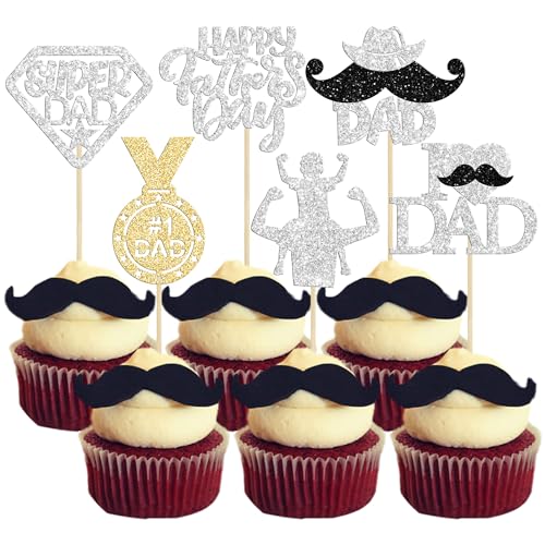 Glitter Happy Father's Day Cupcake Toppers with Moustache Happy Father's Day I Love Dad Cupcake Topper Birthday Party Cake Decorations Toppers Picks for Father's Birthday Party Supply Glitter Happy Father's Day Cupcake Toppers with Moustache Happy Father's Day I Love Dad Cupcake Topper Birthday Party Cake Decorations Toppers Picks for Father's Birthday Party Supply von Gyufise