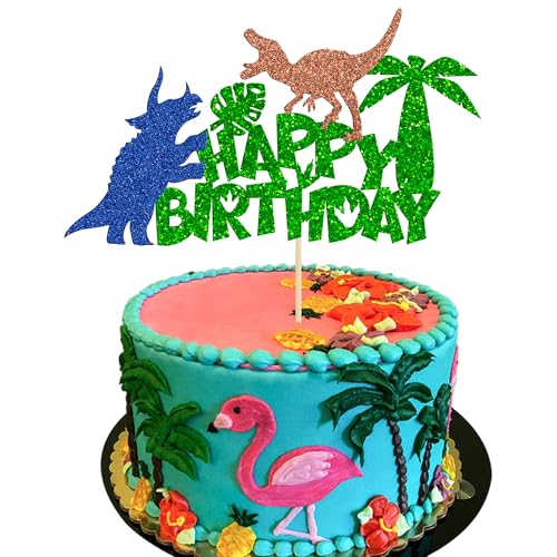Gyufise 1 Packung Dinosaurier Happy Birthday Cake Topper Grün Glitter Dinosaur Cake Topper Dekoration für Dino Dschungel Jurassic Dinosaurier Themed Birthday Party Dekorationen Gyufise 1 Packung Dinosaurier Happy Birthday Cake Topper Grün Glitter Dinosaur Cake Topper Dekoration für Dino Dschungel Jurassic Dinosaurier Themed Birthday Party Dekorationen von Gyufise
