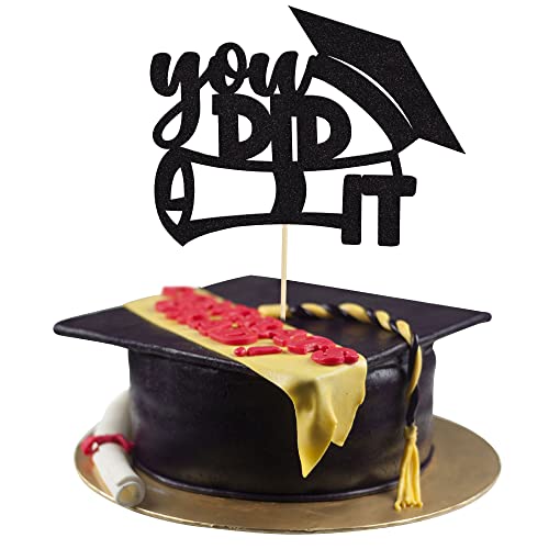 Gyufise 1 Packung You Did It Tortenaufsatz Tortenaufsatz Schwarz 2022 Graduierung Kuchen Dekoration Glitzer Grad Kappe Cake Topper für Senior High School University College Graduation Party Supplies von Gyufise