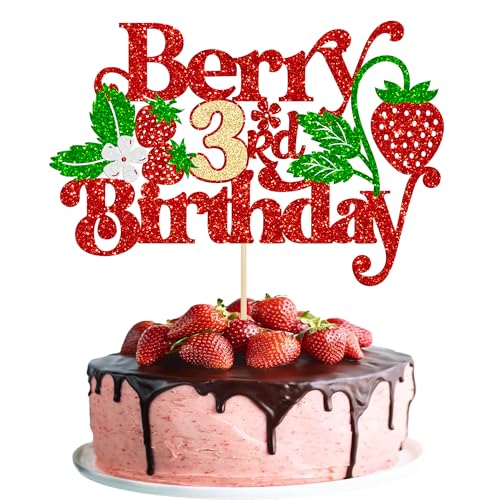 Gyufise 1 x Erdbeer-Kuchenaufsatz zum 3. Geburtstag, Glitzer, süßes Obst-Thema, Erdbeer-Kuchenspieß für Erdbeer-Thema, Babyparty, 3. Geburtstag, Party, Kuchendekoration, Zubehör, Rot Gyufise 1 x Erdbeer-Kuchenaufsatz zum 3. Geburtstag, Glitzer, süßes Obst-Thema, Erdbeer-Kuchenspieß für Erdbeer-Thema, Babyparty, 3. Geburtstag, Party, Kuchendekoration, Zubehör, Rot von Gyufise