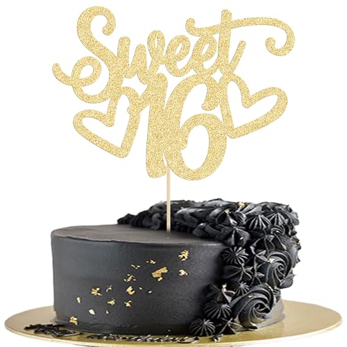 Gyufise 1 x Kuchendekoration für Teenager 16. Geburtstag, glitzernd, für Prost bis 16 Jahre, 16. Geburtstag, Party, Kuchendekoration, Zubehör, Gold Gyufise 1 x Kuchendekoration für Teenager 16. Geburtstag, glitzernd, für Prost bis 16 Jahre, 16. Geburtstag, Party, Kuchendekoration, Zubehör, Gold von Gyufise