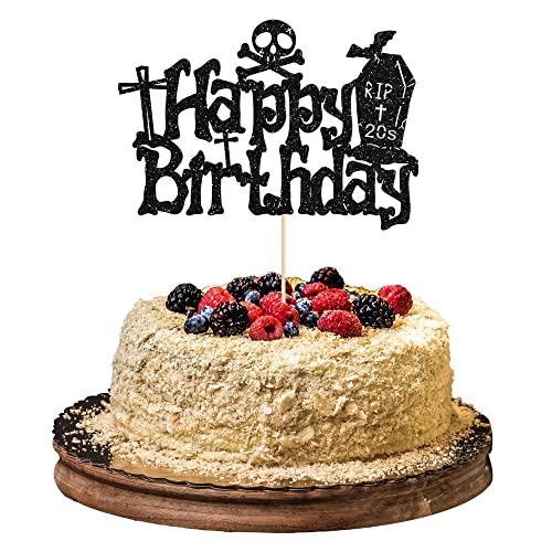 Gyufise 1 Stück Rip Twenties Happy Birthday Cake Topper Schwarz Glitzer Death to My Twenties Birthday Cake Pick Rip to my 20s Cake Dekorationen für Rip 20s Beerdigung Happy Youth Birthday Party von Gyufise