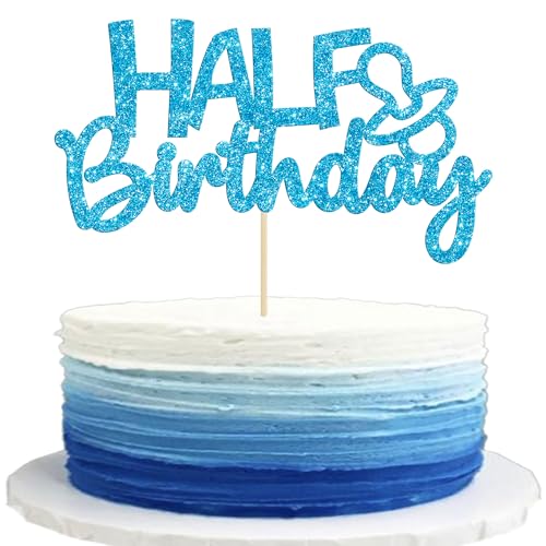 Gyufise 1 x blauer Glitzer-Tortenaufsatz, Halbjahr, Kuchendekoration für Halbjahr, Babyparty, Baby-Halbjahr, Geburtstag, Party-Dekoration von Gyufise