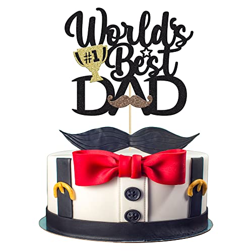 Gyufise 1 x schwarzer glitzernder Kuchenaufsatz mit Schnurrbart, glücklicher Vatertag, Kuchendekoration, alles Gute zum Geburtstag, Vatertag, Dekoration, Topper für Happy Father's Day von Gyufise