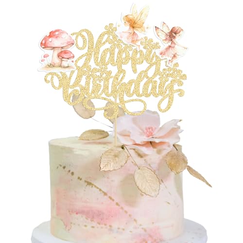 Gyufise 1Pc Fairy Happy Birthday Cake Topper Glitter Pilz Feen Geburtstagskuchen Dekorationen für Fee Thema Baby Dusche Geburtstag Garten Party Dekorationen Zubehör Gold Gyufise 1Pc Fairy Happy Birthday Cake Topper Glitter Pilz Feen Geburtstagskuchen Dekorationen für Fee Thema Baby Dusche Geburtstag Garten Party Dekorationen Zubehör Gold von Gyufise