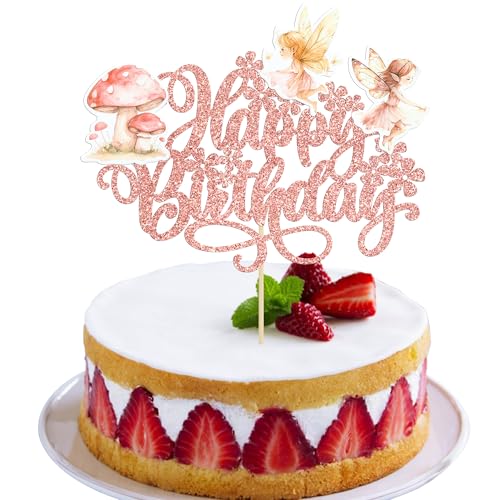 Gyufise 1Pc Fee alles Gute zum Geburtstag Kuchen Topper Glitter Pilz Blumen Feen Geburtstag Kuchen Dekorationen für Fee Thema Baby Dusche Geburtstag Garten Party Dekorationen liefert Rose Gold Gyufise 1Pc Fee alles Gute zum Geburtstag Kuchen Topper Glitter Pilz Blumen Feen Geburtstag Kuchen Dekorationen für Fee Thema Baby Dusche Geburtstag Garten Party Dekorationen liefert Rose Gold von Gyufise