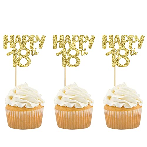 Gyufise 24 Stück 18 Cupcake-Topper Happy 18th Birthday Cake Topper Glitzer 18 Cake Topper Picks Geburtstag Kuchen Dekoration für Geburtstag Party Jahrestag Feier Zubehör von Gyufise