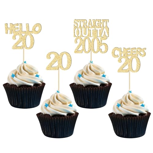 Gyufise 24 Stück 20. Cupcake Toppers Glitter Twenty Straight Outta 2003 Cupcake Picks Cheers to 20 Years Birthday Cake Decorations for Happy 20th Birthday Anniversary Party Supplies Gold Gyufise 24 Stück 20. Cupcake Toppers Glitter Twenty Straight Outta 2003 Cupcake Picks Cheers to 20 Years Birthday Cake Decorations for Happy 20th Birthday Anniversary Party Supplies Gold von Gyufise
