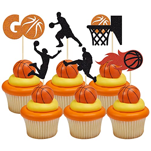 Gyufise 24 Stück Basketball-Cupcake-Topper Basketball-Thema, Sportball, Cupcake-Picks, Babyparty, Basketball, Sportspieler, Thema, Geburtstagsparty, Kuchendekorationen von Gyufise