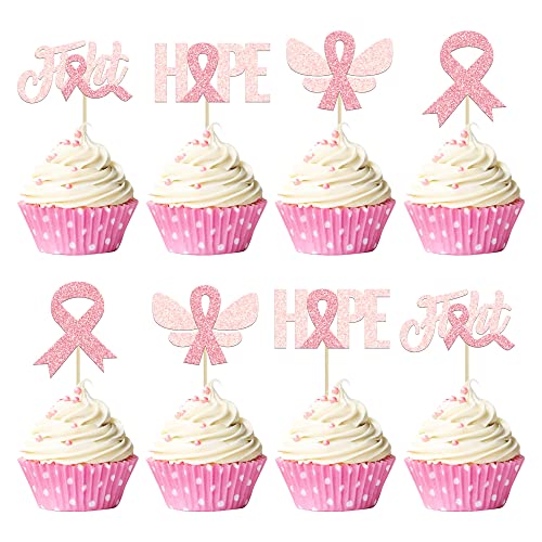 Gyufise 24 Stück Brustkrebs-Bewusstseins-Cupcake-Topper Glitzer Rosa Band Fight Beliveve Hope Cupcake Picks Dekorationen für rosa Band Party Kuchen Dekorationen Zubehör Gyufise 24 Stück Brustkrebs-Bewusstseins-Cupcake-Topper Glitzer Rosa Band Fight Beliveve Hope Cupcake Picks Dekorationen für rosa Band Party Kuchen Dekorationen Zubehör von Gyufise