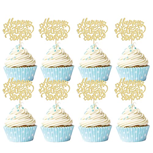 Gyufise 24 Stück Happy Mother's Day Cupcake-Topper Gold Glitter Best Mom Ever Love Mutter Cupcake Picks für Happy Mother's Day Birthday Party Kuchen Dekorationen Zubehör von Gyufise