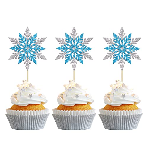 Gyufise 24 Stück Schneeflocken-Cupcake-Topper, doppellagig, silberfarben, blau, Winterthema, Cupcake-Picks, Babyparty, Kindergeburtstag, Party, Weihnachten, Kuchendekorationen, Zubehör Gyufise 24 Stück Schneeflocken-Cupcake-Topper, doppellagig, silberfarben, blau, Winterthema, Cupcake-Picks, Babyparty, Kindergeburtstag, Party, Weihnachten, Kuchendekorationen, Zubehör von Gyufise