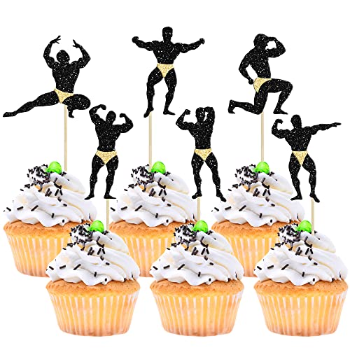 Gyufise Cupcake-Topper, Motiv: männliche Tänzer, Stripper, Beefcakes, schwarzer Glitzer, Junggesellinnenabschied, 24 Stück Gyufise Cupcake-Topper, Motiv: männliche Tänzer, Stripper, Beefcakes, schwarzer Glitzer, Junggesellinnenabschied, 24 Stück von Gyufise