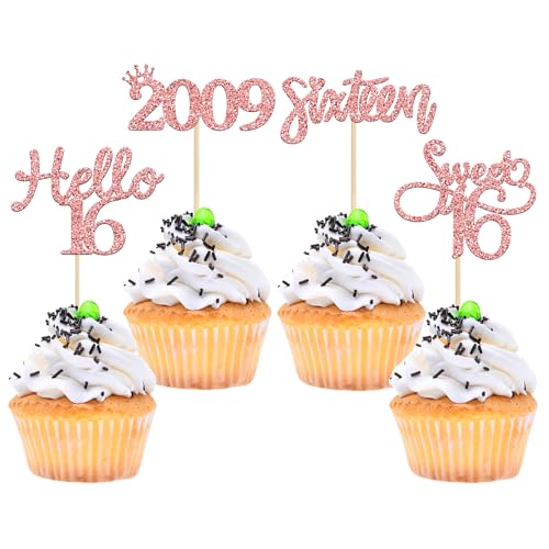 Gyufise 24 Stück rotgoldene Glitzer-Törtchen zum 16. Geburtstag, Hello Sweet 16 16 seit 2005, Cupcake-Picks für den 16. Geburtstag, Party-Kuchendekorationen Gyufise 24 Stück rotgoldene Glitzer-Törtchen zum 16. Geburtstag, Hello Sweet 16 16 seit 2005, Cupcake-Picks für den 16. Geburtstag, Party-Kuchendekorationen von Gyufise