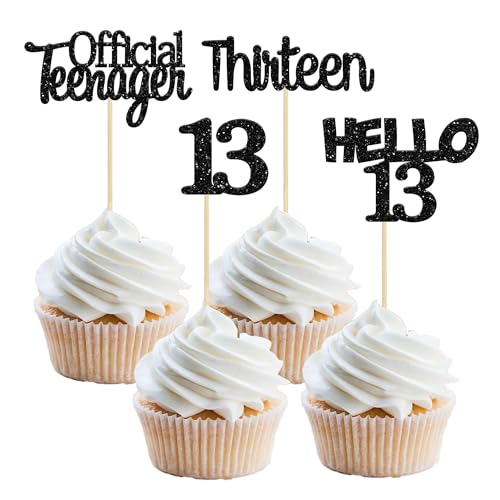 Gyufise 24 Stück schwarze glitzernde Cupcake-Topper zum 13. Geburtstag, Hello 13 Thirteen Cake Toppers Offizielle Teenager Cupcake Picks 13. Geburtstag Party Kuchen Dekorationen Zubehör Gyufise 24 Stück schwarze glitzernde Cupcake-Topper zum 13. Geburtstag, Hello 13 Thirteen Cake Toppers Offizielle Teenager Cupcake Picks 13. Geburtstag Party Kuchen Dekorationen Zubehör von Gyufise