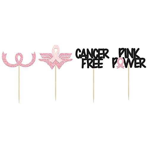 Gyufise Cupcake-Topper für Brustkrebs-Bewusstsein, glitzernde Brust-Cupcake-Aufsätze, rosa Schleife, krebsfreie Dekorationen für rosa Power-Party, Kuchendekorationen, Zubehör, 24 Stück von Gyufise