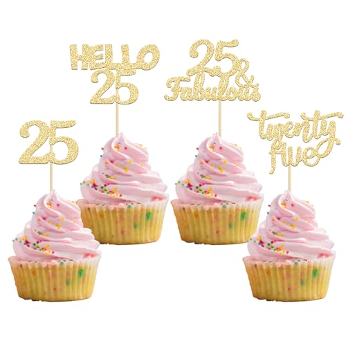 Gyufise Cupcake-Aufsätze zum 25. Geburtstag, goldfarben, glitzernd, 25 fabelhafte Cupcake-Picks, Hello 25, Twenty Five Cupcake-Picks für 25. Geburtstag, Kuchendekoration, 24 Stück Gyufise Cupcake-Aufsätze zum 25. Geburtstag, goldfarben, glitzernd, 25 fabelhafte Cupcake-Picks, Hello 25, Twenty Five Cupcake-Picks für 25. Geburtstag, Kuchendekoration, 24 Stück von Gyufise
