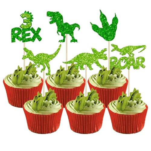 Gyufise 24Pcs Dinosaurier Cupcake Toppers Grün Glitter 3 Rex Brüllen Dinosaurier Cupcake Picks Drei Jahre alt Dino Thema Baby Dusche dritten Geburtstag Party Kuchen Dekorationen Zubehör Gyufise 24Pcs Dinosaurier Cupcake Toppers Grün Glitter 3 Rex Brüllen Dinosaurier Cupcake Picks Drei Jahre alt Dino Thema Baby Dusche dritten Geburtstag Party Kuchen Dekorationen Zubehör von Gyufise