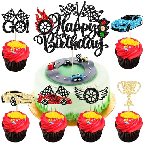 Gyufise 25Pcs Auto alles Gute zum Geburtstag Kuchen Topper Rennwagen Cupcake Topper Rennwagen Thema Kuchen Dekoration für Trophäe Flagge Rennwagen Thema Kinder Geburtstag Party Supplies Gyufise 25Pcs Auto alles Gute zum Geburtstag Kuchen Topper Rennwagen Cupcake Topper Rennwagen Thema Kuchen Dekoration für Trophäe Flagge Rennwagen Thema Kinder Geburtstag Party Supplies von Gyufise
