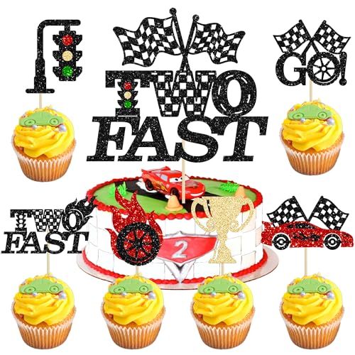 Gyufise 25Pcs zwei schnelle Kuchen Topper Rennwagen Cupcake Topper Rennwagen Thema Kuchen Dekoration für Trophäe Flagge Rennwagen Thema Kinder 2. Geburtstag Party Supplies Gyufise 25Pcs zwei schnelle Kuchen Topper Rennwagen Cupcake Topper Rennwagen Thema Kuchen Dekoration für Trophäe Flagge Rennwagen Thema Kinder 2. Geburtstag Party Supplies von Gyufise