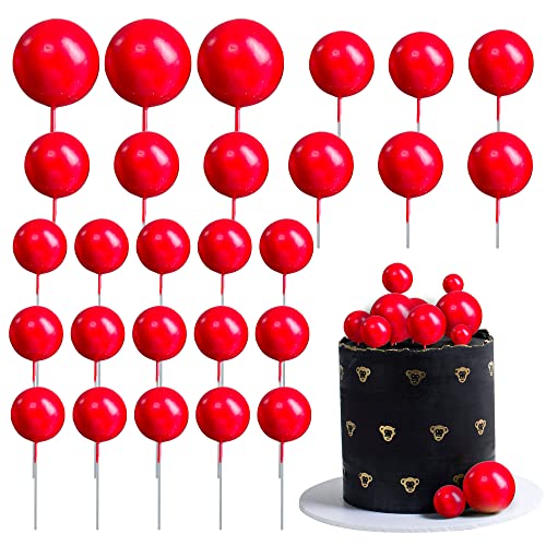 Gyufise 30 Stück Mini-Ballon-Kuchen-Topper, Schaumstoffkugel, Kuchen-Pickel, Cupcake-Kugeln, DIY-Kucheneinsatz, Dekoration für Jahrestag, Abschlussfeier, Geburtstag, Party, Babyparty, Rot von Gyufise
