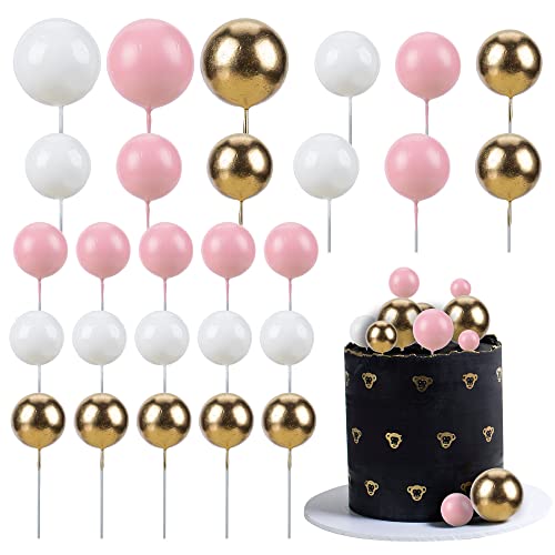 Gyufise 30 Stück Mini-Ballon-Kuchenaufsatz, Schaumstoffkugeln, Cupcake-Kunstperlen, DIY-Kucheneinsatz, Backdekoration, für Jahrestag, Abschlussfeier, Geburtstag, Party, Babyparty, Weiß, Rosa, Gold von Gyufise