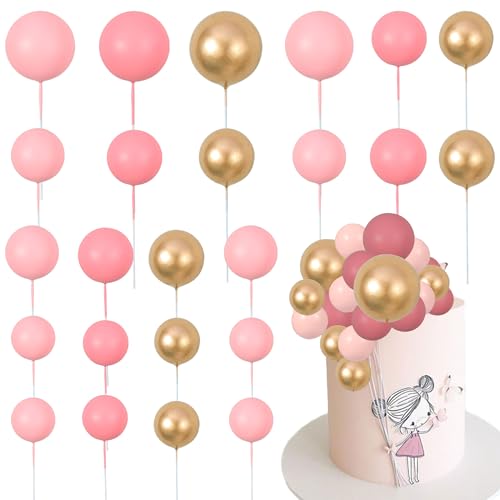 Gyufise 30 Stück Rosa Gold Kugeln Kuchen Topper Mini Ballon Cupcake Topper DIY Schaumstoff Ball Kuchen Einsatz Dekoration für Hochzeit Jahrestag Geburtstag Party Zubehör Dekorationen von Gyufise