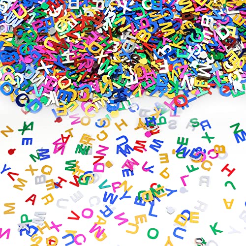 Gyufise 3000 Stück mehrfarbige 8 mm Alphabet Pailletten Buchstaben Varsity Buchstaben Paillette Tischkonfetti Pailletten Tischdekoration für DIY Luftballons Babyparty Geburtstag Hochzeit Party von Gyufise