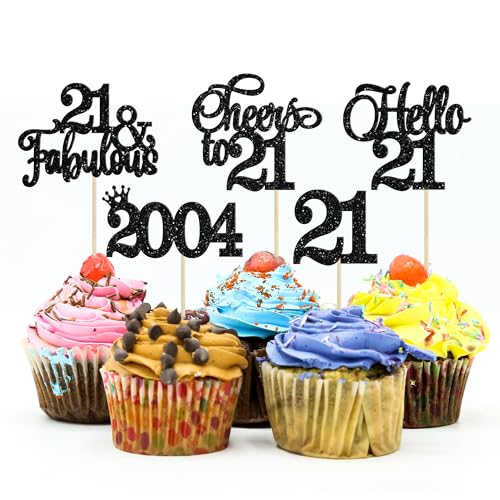 Gyufise 30Pcs 21st Birthday Cupcake Toppers Hello 21 Cupcake Picks 2003 Cupcake Topper for Happy 21st Birthday Anniversary Party Cake Decorations Supplies Black Gyufise 30Pcs 21st Birthday Cupcake Toppers Hello 21 Cupcake Picks 2003 Cupcake Topper for Happy 21st Birthday Anniversary Party Cake Decorations Supplies Black von Gyufise