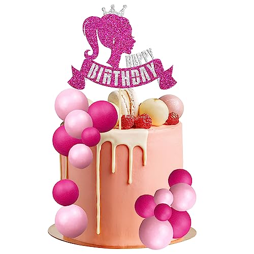 Gyufise 31 Stück Hot Pink Mädchen Kuchen Topper Kugeln Kuchen Dekorationen mit rosa und rosa Kugeln für Hochzeit Baby Shower Jahrestag Mädchen Geburtstag Motto Party Supplies von Gyufise