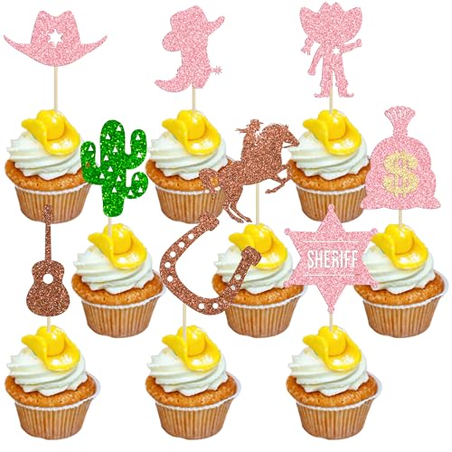 Gyufise 36 Stück Cowgirl-Party-Kuchenaufsätze, rosa Cowgirl, Western-Cupcake-Topper für Western-Cowgirl-Party, Kindergeburtstag, Babyparty, Gastgeschenk von Gyufise