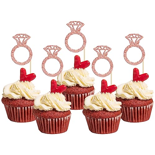 Gyufise 36 Stück Diamant-Ring-Cupcake-Topper, Glitzer, Diamant, Hochzeitsring, Cupcake-Picks für Hochzeit, Verlobung, Jahrestag, Valentinstag, Party, Kuchendekorationen, Zubehör, Roségold Gyufise 36 Stück Diamant-Ring-Cupcake-Topper, Glitzer, Diamant, Hochzeitsring, Cupcake-Picks für Hochzeit, Verlobung, Jahrestag, Valentinstag, Party, Kuchendekorationen, Zubehör, Roségold von Gyufise
