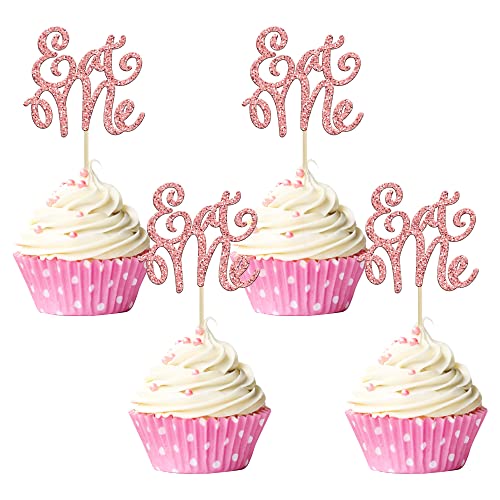 Gyufise 36 Stück Eat Me Cupcake-Topper Roségold Glitzer Alice Cupcake Picks Babyparty Jungen Mädchen Kinder Geburtstag Wunderland Thema Party Kuchen Dekorationen Zubehör von Gyufise