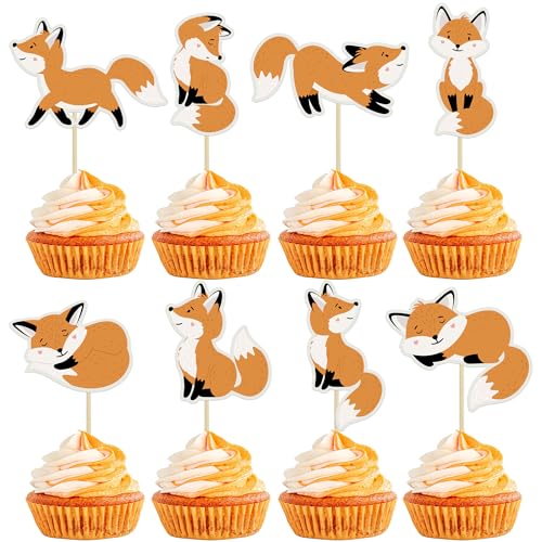 Gyufise 36 Stück Fuchs-Cupcake-Topper, Tiere, Babyparty, Kuchen-Picker für Wald, Tiermotiv, Babyparty, Geburtstag, Party, Tischdekoration von Gyufise