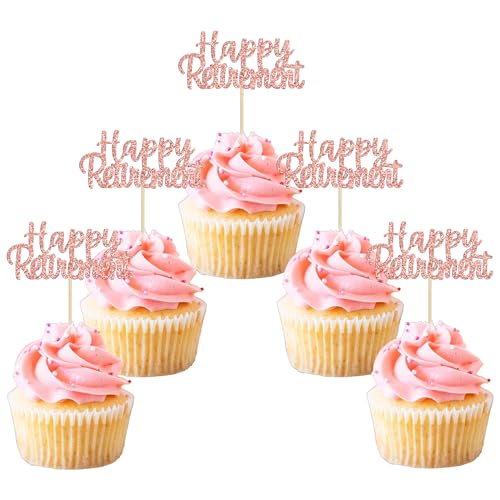 Gyufise 36 Stück Happy Retirement Cupcake Topper Glitzer Ruhestand Cupcake Picks Ruhestand Thema Geburtstag Party Kuchen Dekorationen Rose Gold von Gyufise