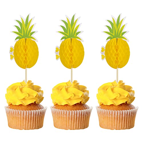 Gyufise 36 Stück Luau 3D-Ananas-Cupcake-Aufsätze, tropische Ananas-Blätter, Aloha-Cupcake-Picks für den Sommer, hawaiianische Luau, tropische Themen, Babyparty, Geburtstag, Hochzeit, Party, Kuchendekorationen von Gyufise
