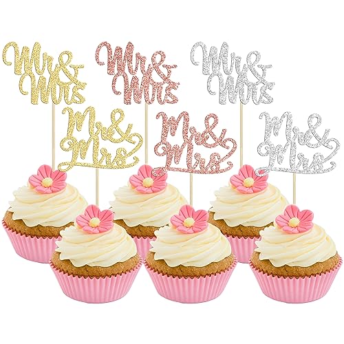 Gyufise 36 Stück Mr & Mrs Cupcake Topper Glitzer Brautdusche Cupcake Picks für Hochzeit Verlobung Geburtstag Jahrestag Party Kuchen Dekorationen Supplies Bunt von Gyufise