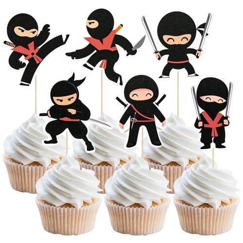 Gyufise 36 Stück Ninja-Cupcake-Aufsätze, zusammengebaut, Kampfsport, Karate, Kung Fu, Krieger, Cupcake-Picks, Dekorationen für Ninja-Thema, Babyparty, Kindergeburtstags-Party, Kuchendekorationen von Gyufise