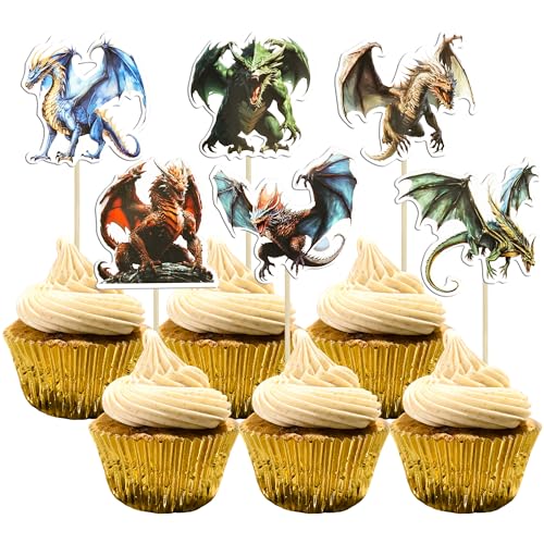 Gyufise 36 x wilde Dinosaurier-Cupcake-Topper, realistische Dinosaurier-Cupcake-Dekorationen für Dino-Thema, Babyparty, Geburtstagsparty, Kuchendekor-Zubehör von Gyufise