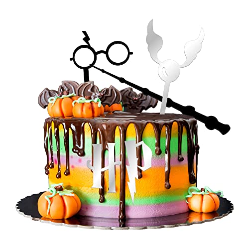 Gyufise 4 x Acryl-Zauberer Happy Birthday Kuchenaufsatz-Sets Harry P inspirierte Kuchenplektrum-Dekorationen für Zauberer-Themen-Geburtstagsparty-Zubehör von Gyufise