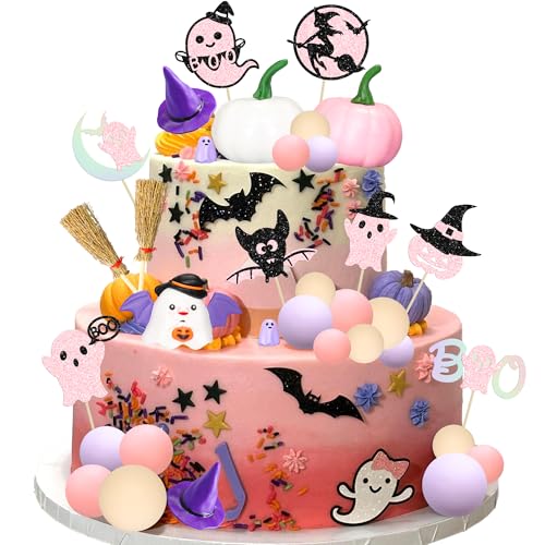 Gyufise 50 Stück Happy Halloween Tortenaufsatz-Dekorationsset, Kürbis, Hexenhut, Geist, Schaumstoff-Kugel, Kuchenpicker für Halloween, Motto-Party, Geburtstagsparty, DIY-Kuchendekorationen, Zubehör von Gyufise